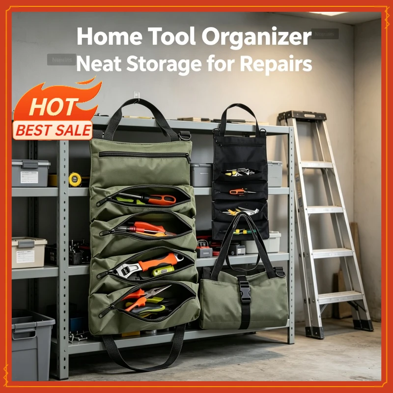 Heavy-Duty Roll-Up Tool Bag - Oxford Fabric Multi-Tool Organizer All-in-One Garage Storage for Mechanics/Electricians/Carpenters