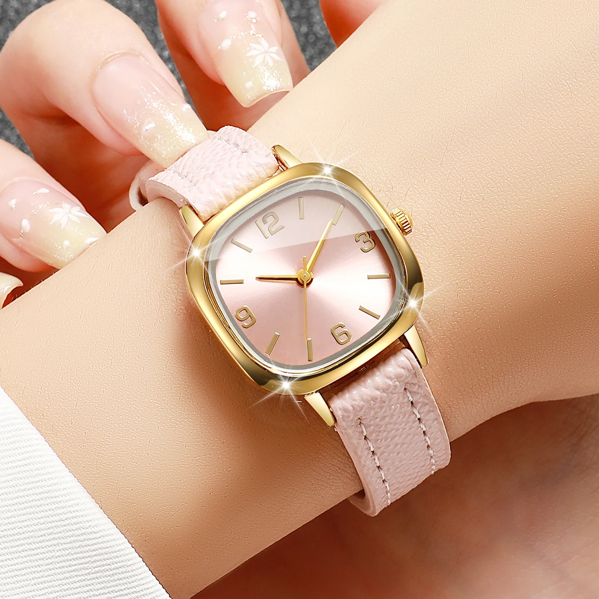 Elegant Square Arabic Women Quartz Watch Casual Leather Strap Ladies Analog Dress Wristwatches Relogio Feminino（Without Box）