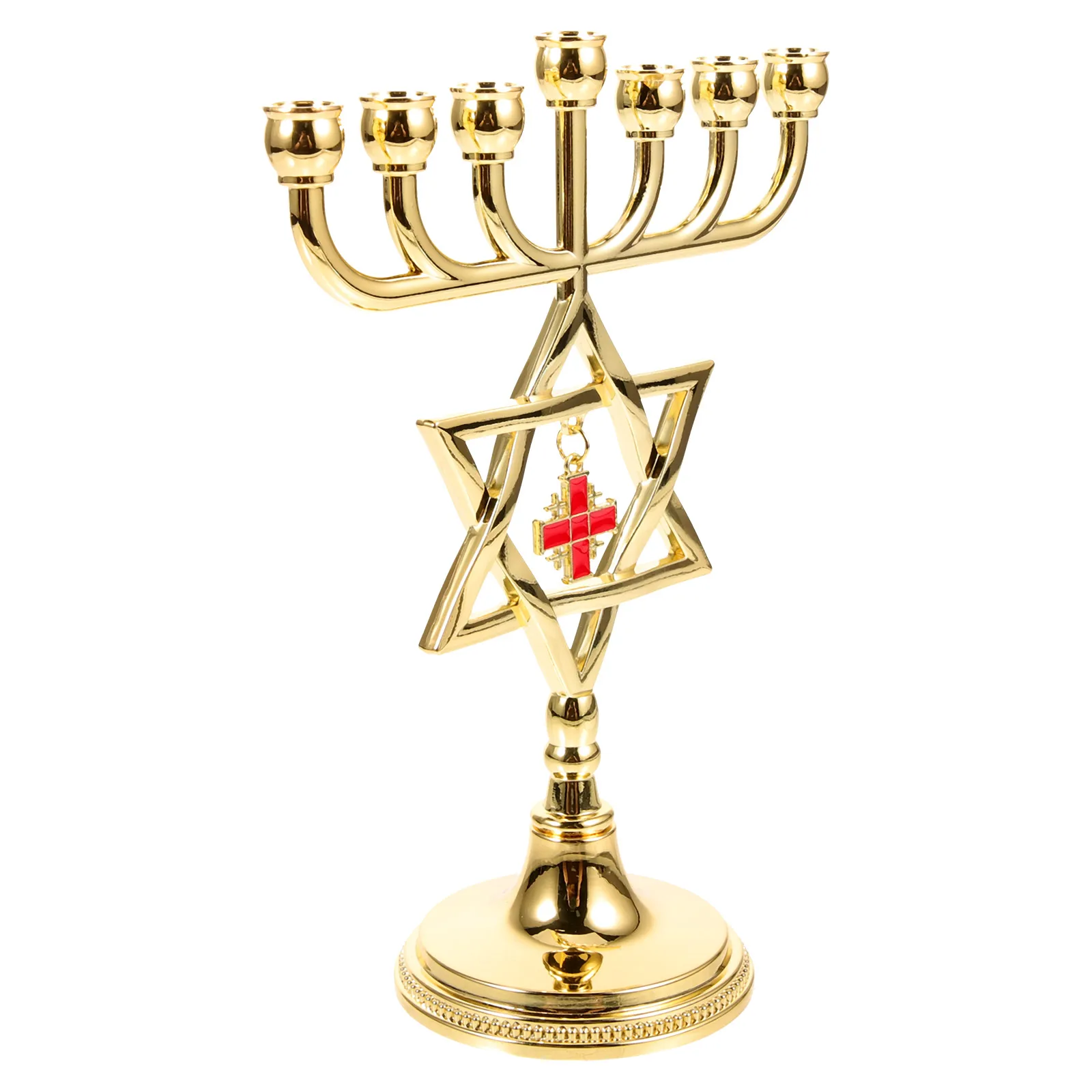 

Seven Headed Candlestick Metal Gold Tall Decorative Holders Menorahs Chanukah Party Festival Desktop Table Candelabrum