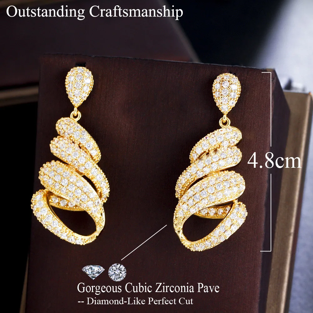 CWWZircons Geometric Endless Cubic Zircon Pave Long Dangly Women Party Wear Drop Earrings Chic Gold Color Wedding Jewelry CZ494