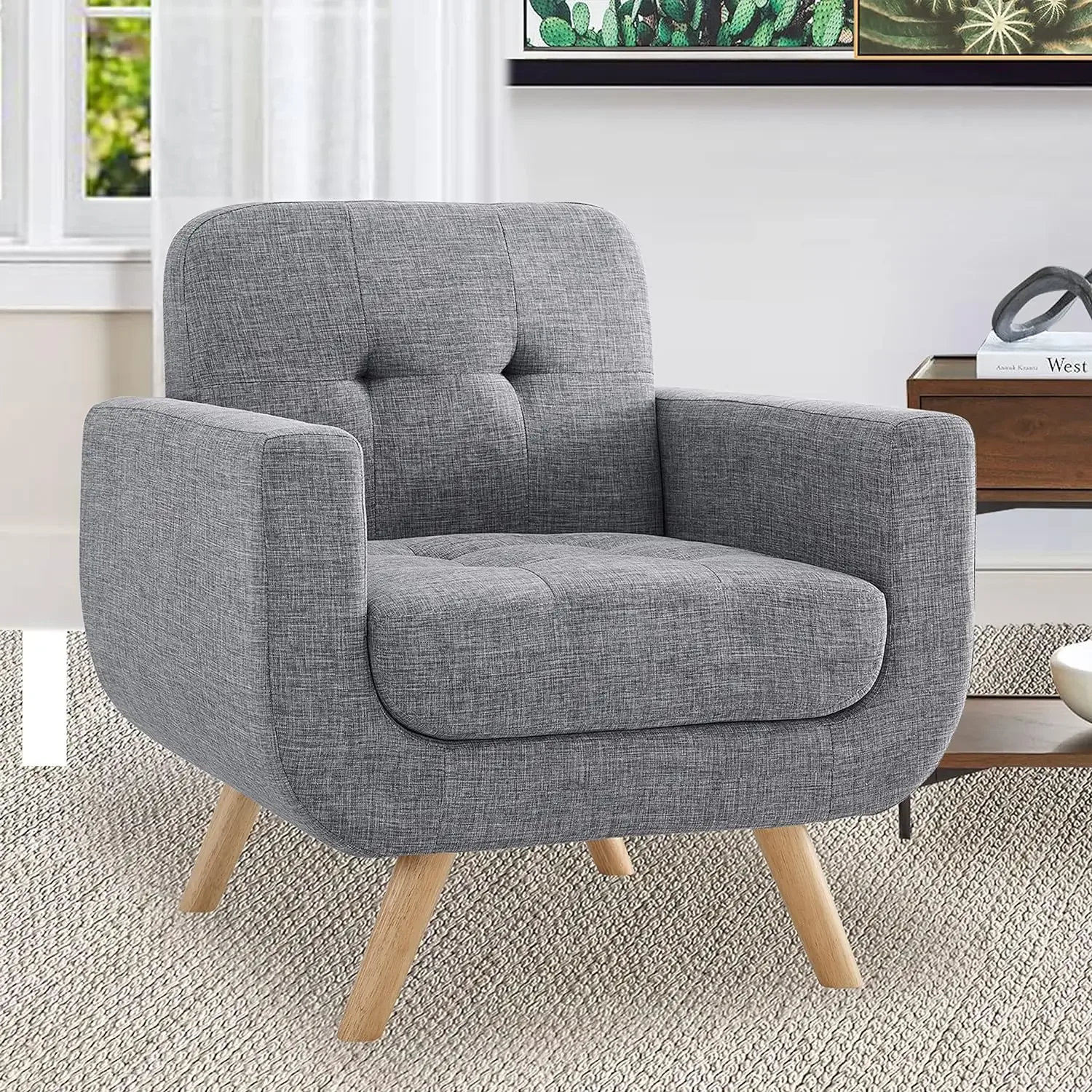 

Contemporary Accent Armchair with Linen Upholstery Living Room Furniture, 1SEAT, Gray