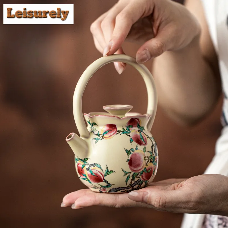 

230 мл Ard Желейный фарфоровый чайник с девятью персиковой ручкой, древний чайник, чайник с фильтром, посуда для напитков, принадлежности для рукоделия