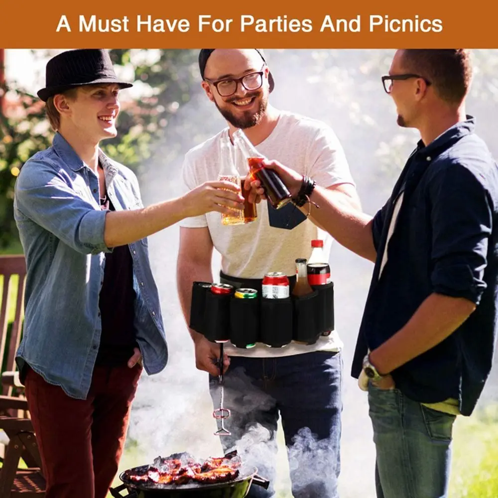 Universal Zipper Pockets Beer Belt Holder Picnics Hiking Beer Waist Holder Party Adjustable Drink Can Holder