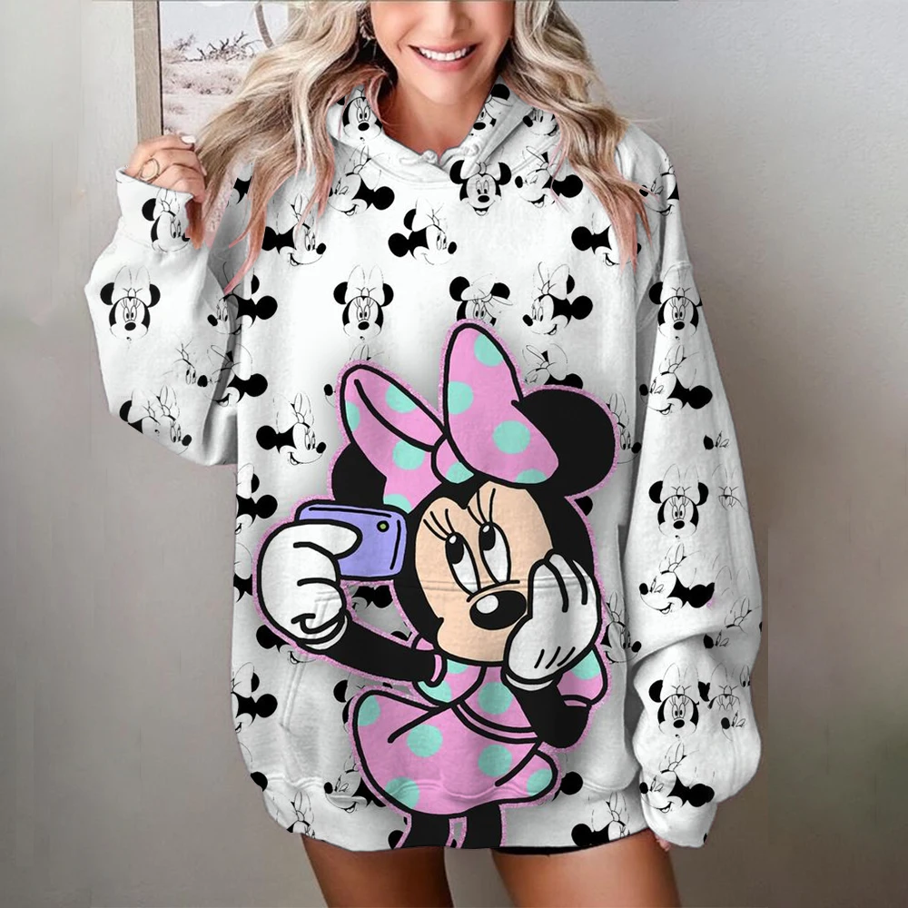 Hot Sale Oversize Printing Women Sweatshirt 2024 Autumn Anime Style Loose High Quality Hoodies Mickey Mouse Print Hooded Girl