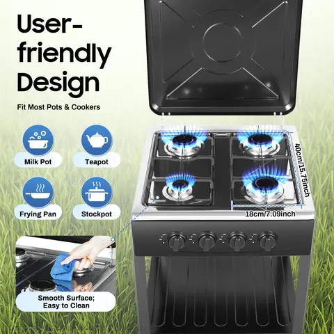 Natural Gas Stove w/ 4 Burners, Classic Appearance NG/LPG Gas Stove, Wind-resist Indoor Outdoor Cooking Tool, Gas Cooktop