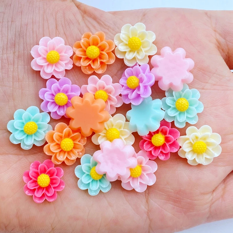 30pcs Resin Colorful 3D Mini Flower Flatback Stone Scrapbook Applique Figurines DIY Wedding Embellishment Manicure Craft