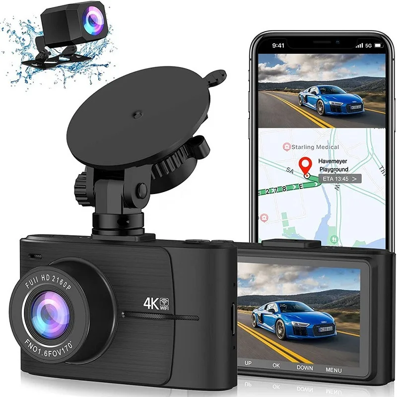 3Inch IPS Dashcam WIFI GPS Car DVR  Dual Camera for Car Front 4K and Rear 1080P Angle HD Night Vision