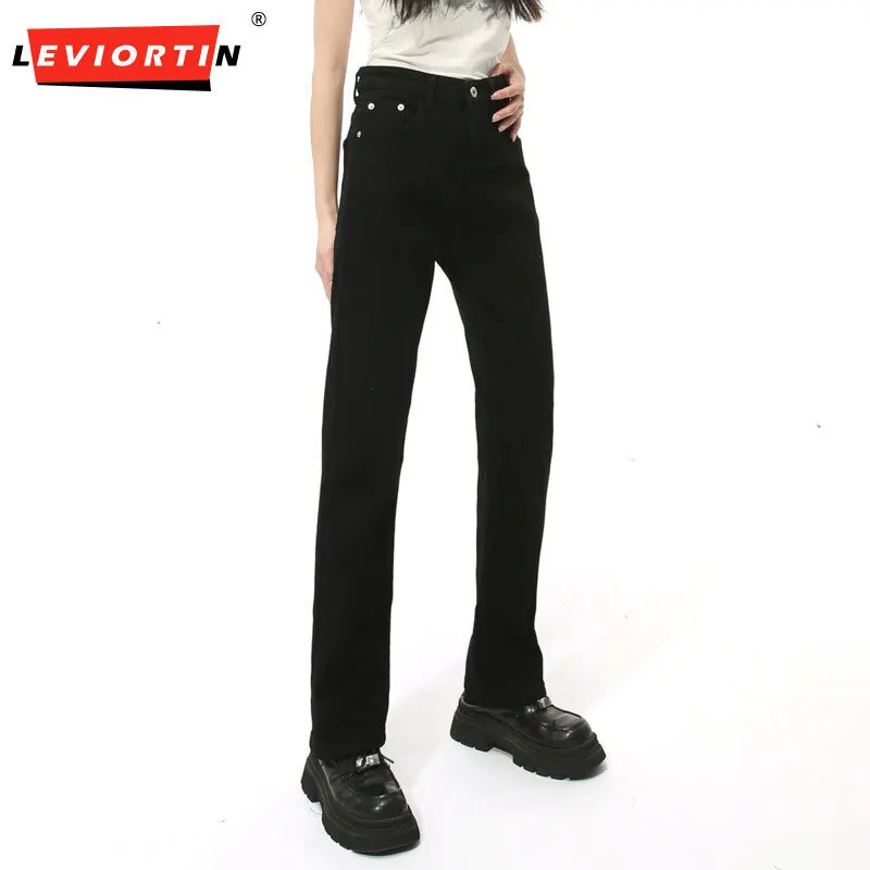 

LEVIORTIN Simple Men Fleece-lined Denim Pants Slim Washed Solid Color Straight Leg Causal Male Jeans New Autumn Menswear 2024