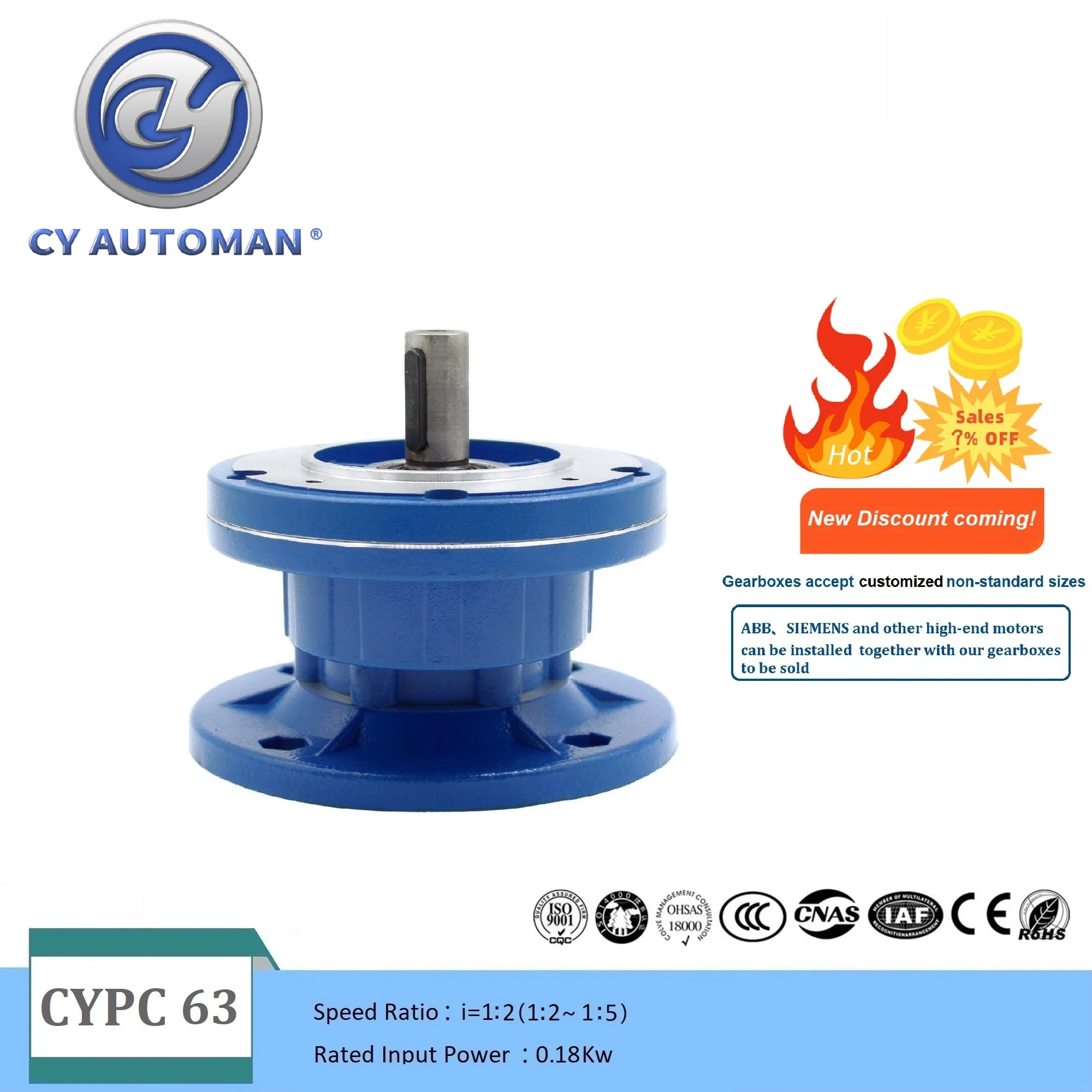 

CY Automan First stage Worm Gear Reducer CYPC63 Input 11mm Output 14mm 2:1/5:1 Non-integral Ratio CNC Gearbox