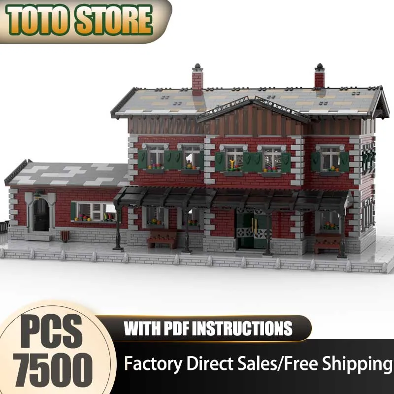 

Street View Model Moc Building Blocks Train Station Model Technology Brick DIY Assembly Construction Holiday Toy Set Gifts