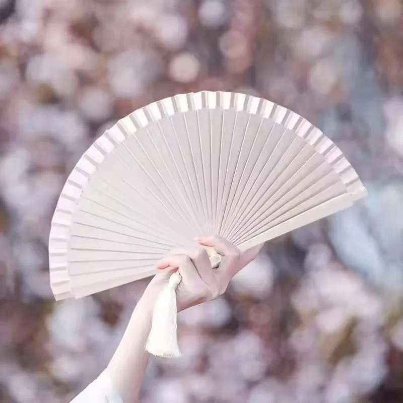 

Women Hand Fan Wooden Classical Folding Fan Pure Color Foldable Dance Fan White Portable Spanish Foldings Fan Home Wedding Craft