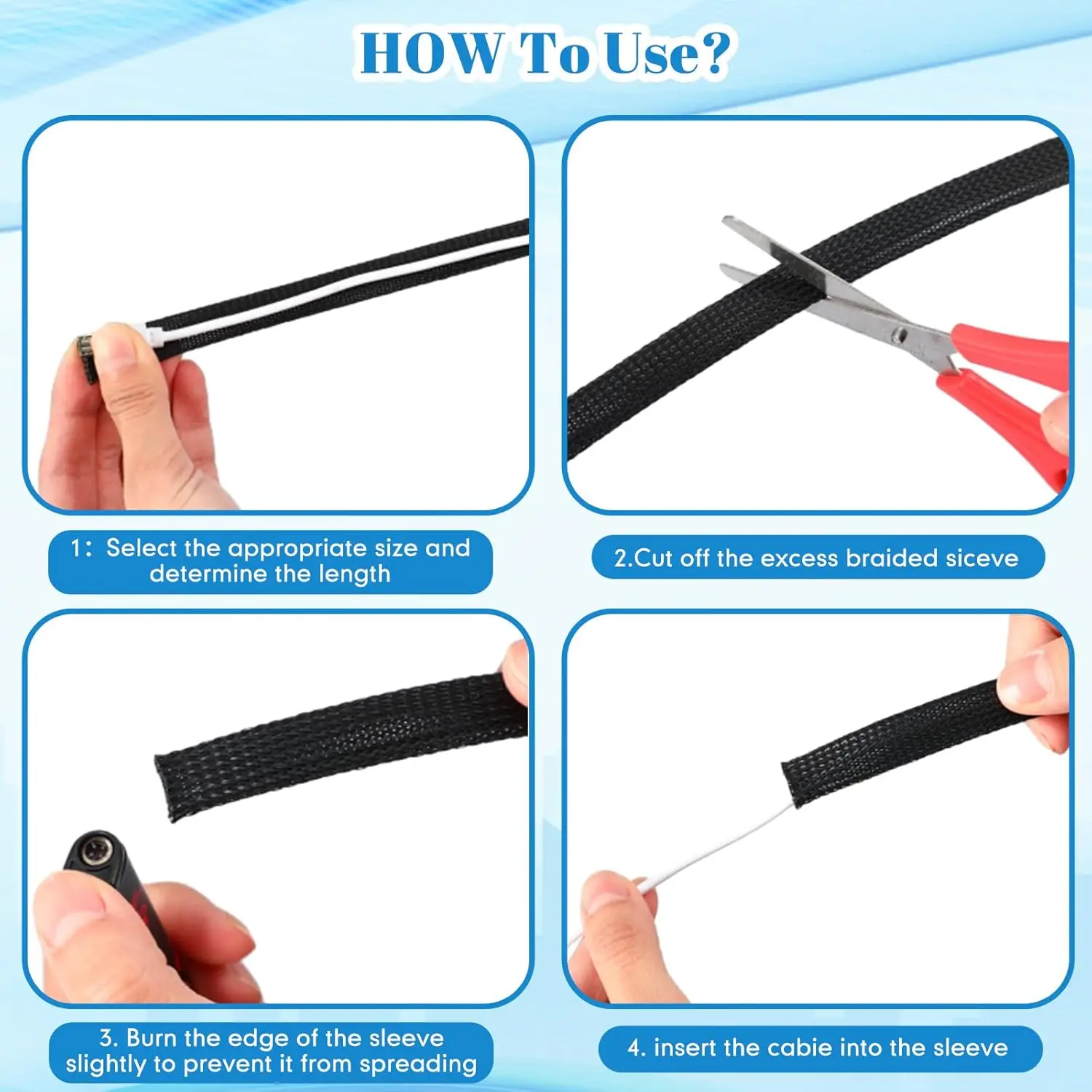 3m/9.85ft PET Expandable Braided Sleeving Flexible Wire Mesh Sleeve Black For TV Audio PC Cords Protect From Pets Chewing