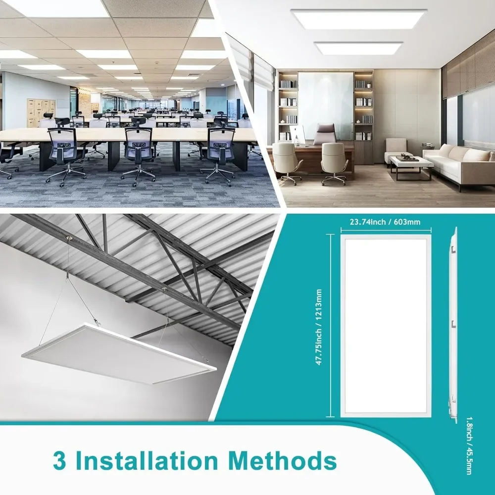 Dimmable LED Flat Panel Lights, 2x4 LED Drop Ceiling Light Fixture, Selectable, 0-10V, 50W, 24x48, 6 Pack