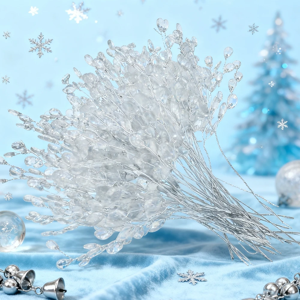 50/100 قطعة زهرة اصطناعية الاكريليك قطرة الماء اليدوية شجرة عيد الميلاد غرفة ديكور الزفاف باقة الزفاف دبوس الشعر هدية ذاتية الصنع الدعامة #2