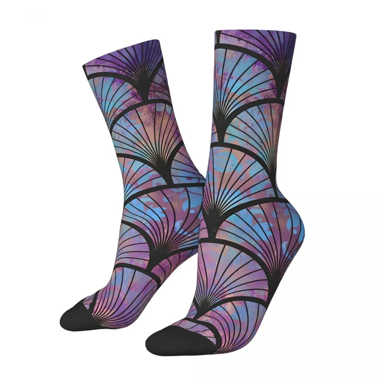 

Retro Purple And Blue Geometric Peacock Men's Socks Feathers Unisex Hip Hop Pattern Printed Funny Crew Sock Gift