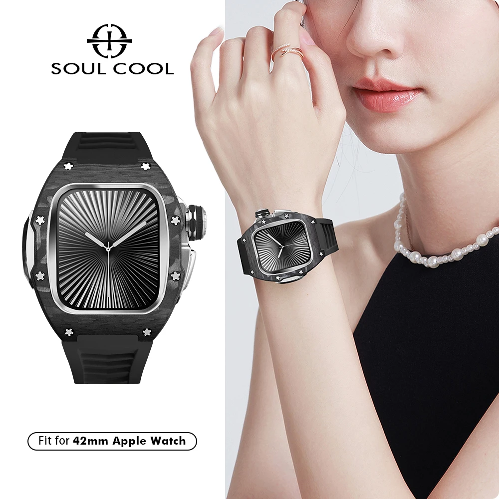 

Soul Cool Carbon Fiber Case For Apple Watch Series 11/10 42mm, Protective Smart iWatch Case Luxury Modification Kit Fashion