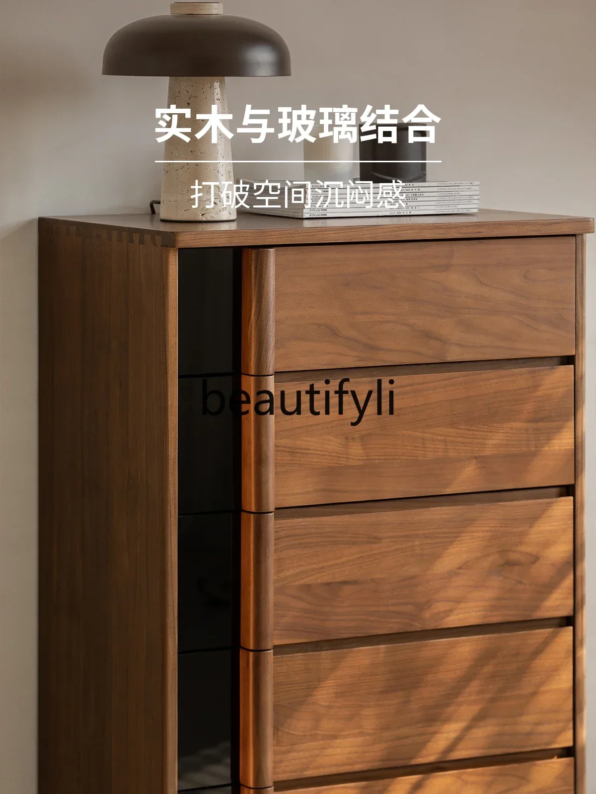 

a26 Solid wood chest of drawers, black walnut storage, bedroom, living room floor, side cabinet, storage drawer cabinet D96