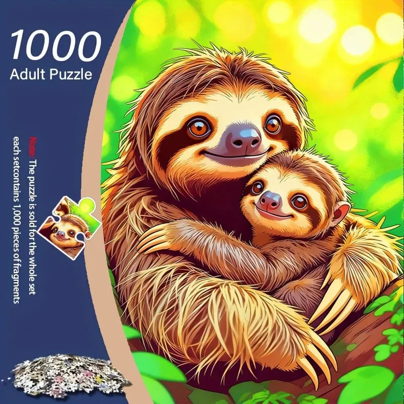 Puzzle di famiglia di bradipo da 1000 pezzi adatto per adulti e famiglie - Libro di puzzle antistress, gioco di cartone portatile fai da te, Ch