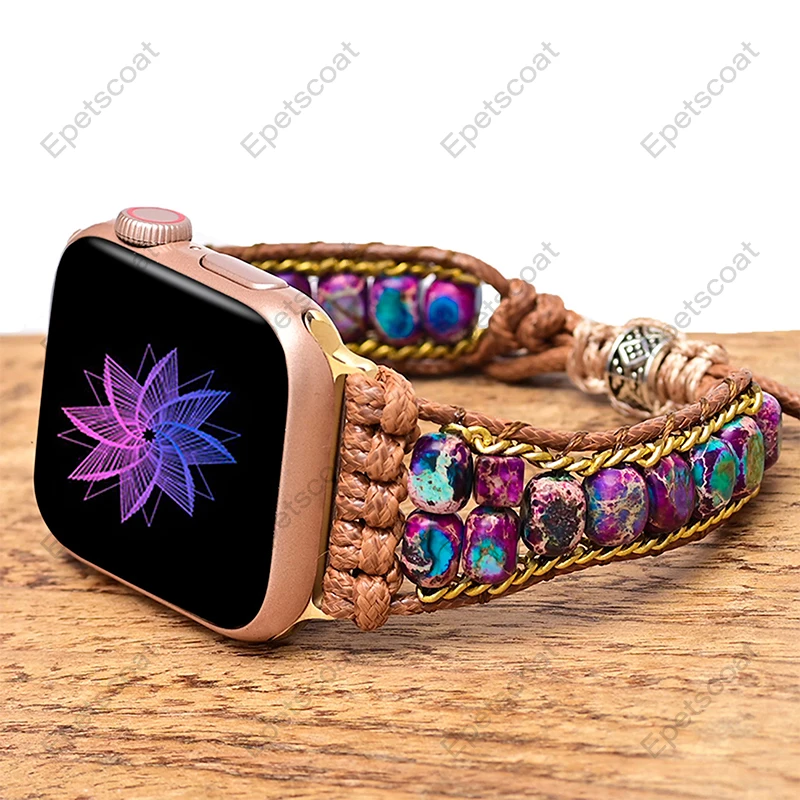 Purple emperor stone handmade strap suitable for Apple Watch 10 46 42 mm 9 8 7 6 5 4 3 Ultra 1 2 SE 38 40 41 44 45 49 loops 018