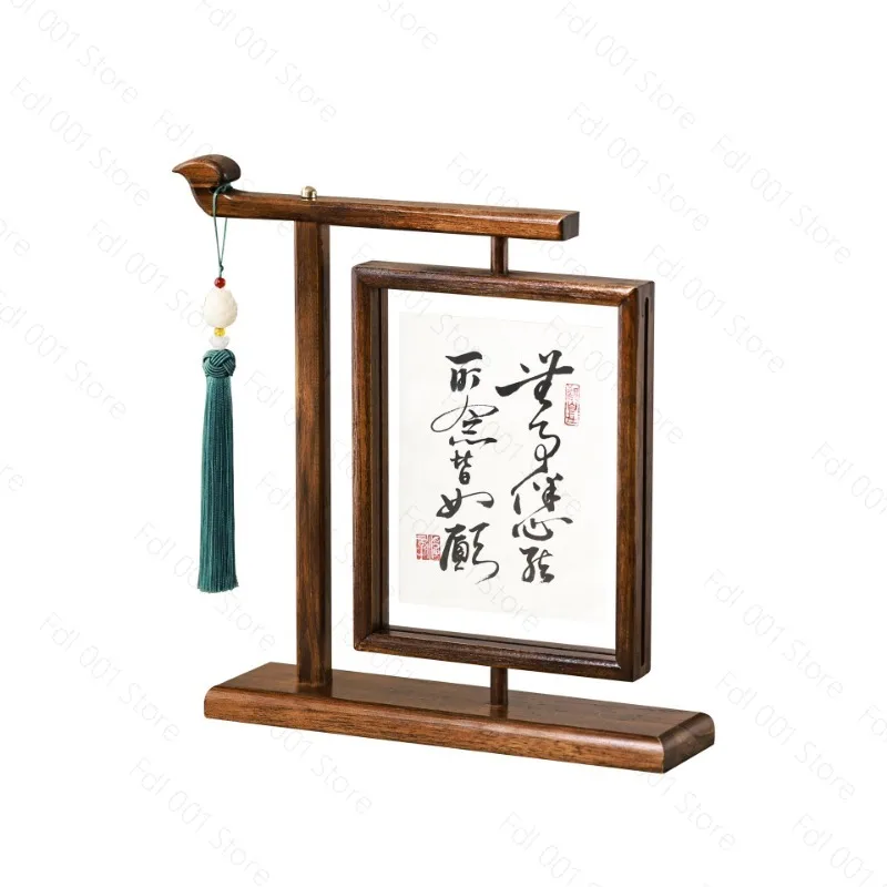 Double-sided transparent solid wood photo frame table rotating retro framing Chinese style gift
