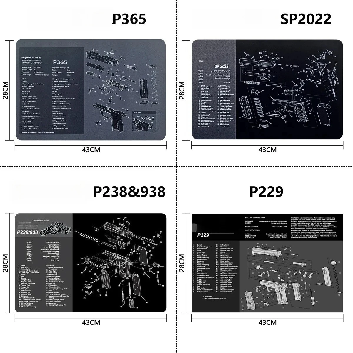 

Тактический резиновый коврик для чистки пистолета P365 P320 P250 SP2022 P229 P226 P220 P238 с инструкциями прозрачных деталей Коврик для мыши