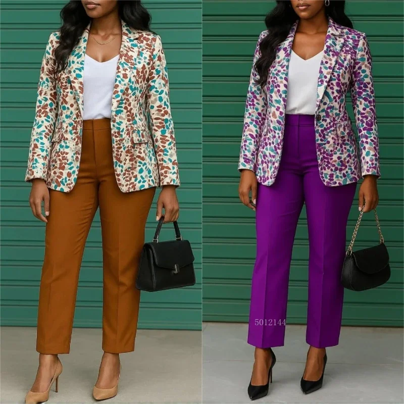 Women's Elegant Slimming Two-Piece Set Casual Fashion Suit Jacket with Form-Fitting Pants for Spring Autumn