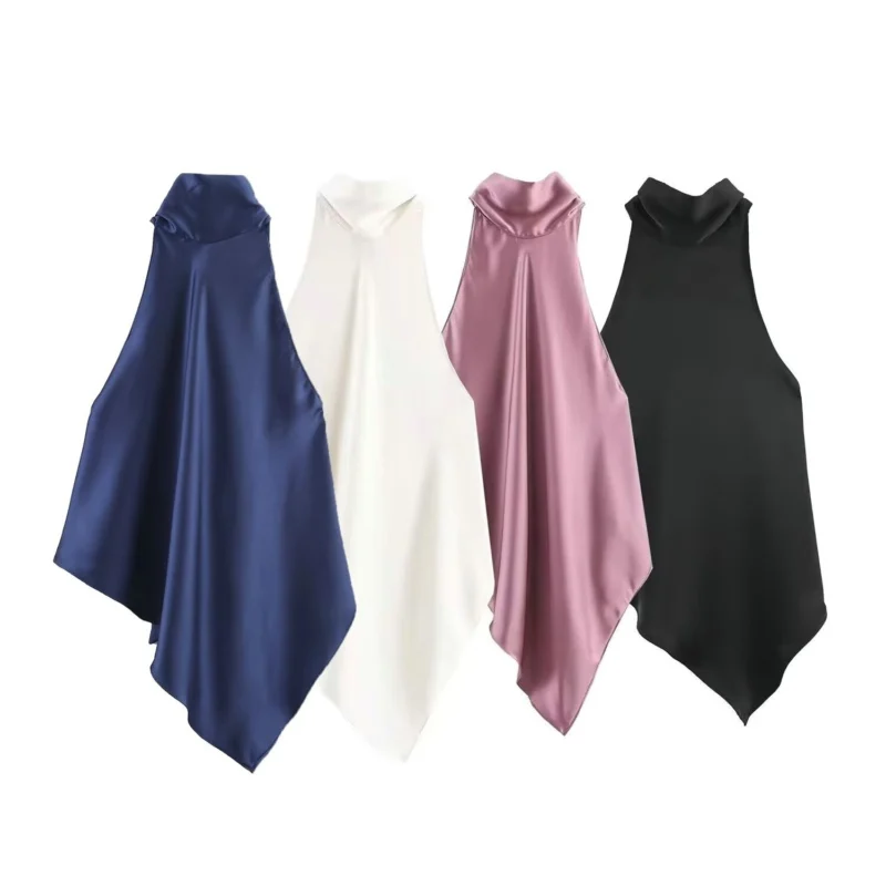 

Satin Irregular Halter Vest Woman Sexy Loose Sleeveless Backless Lace Up Top Summer Women Clothes Fashion Streetwear