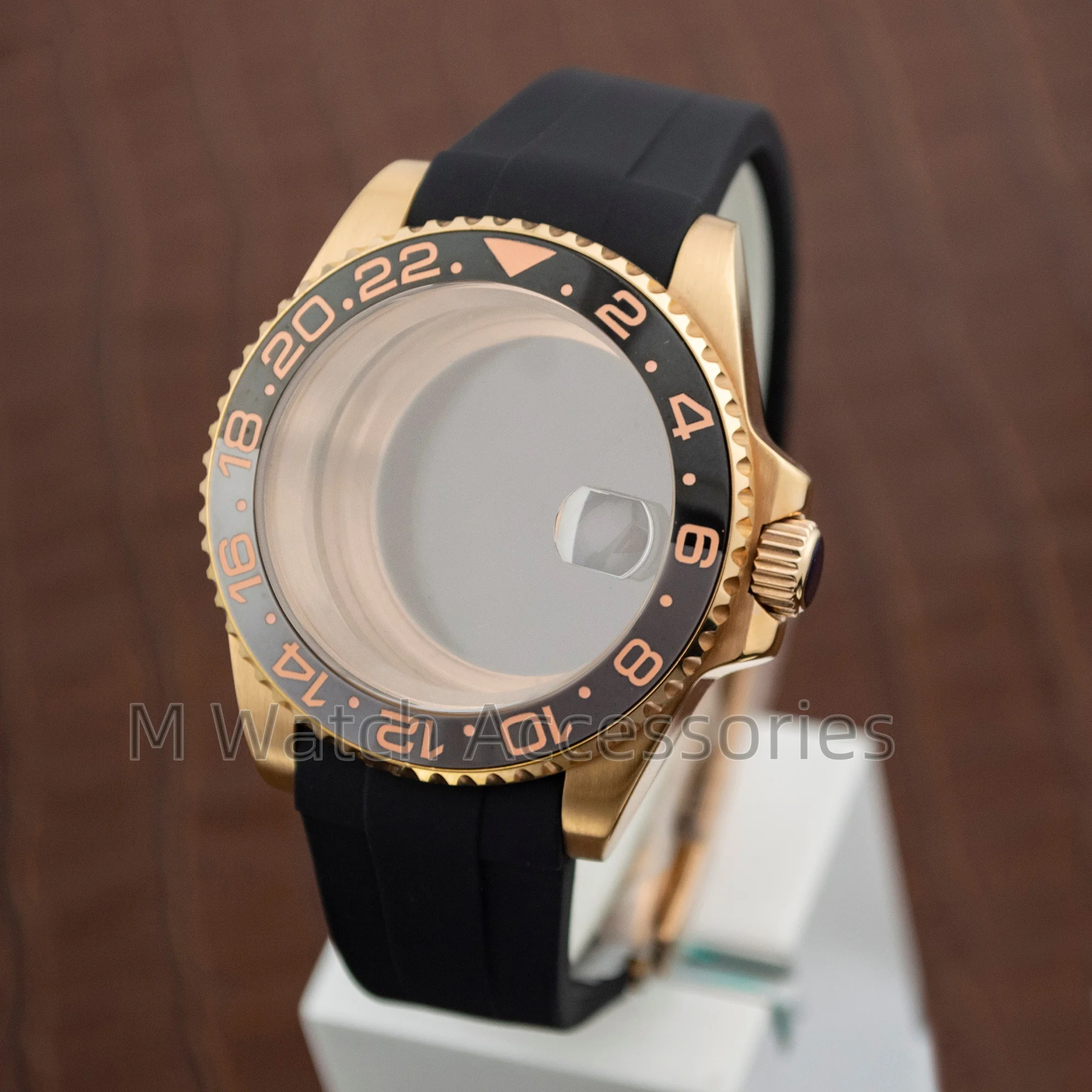 

40mm NH35 Case Rose Gold Case Rubber Strap Sapphire for NH35 NH36 Movement Waterproof 28.5mm Dial YACHT-MASTER GMT Watch Case