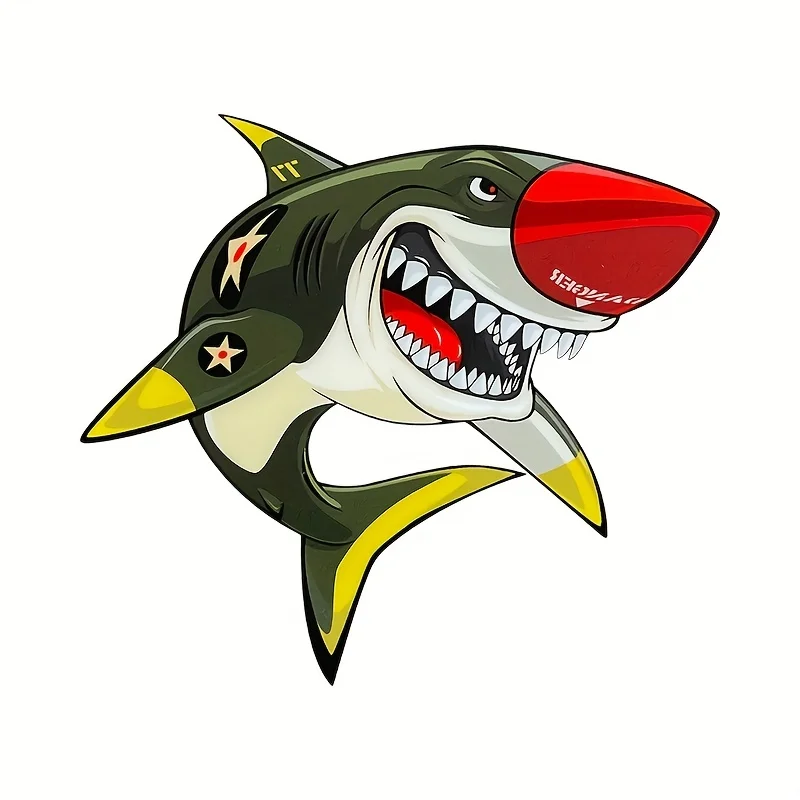 Green Rocket Shark Cartoon Vinyl Sticker 12.95cm, Waterproof Decal for Car Window Laptop Fridge