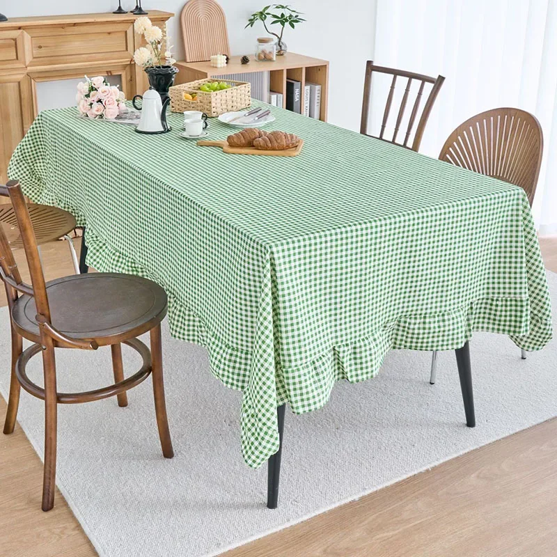 Simple Ruffled Plaid Printed Tablecloth Dust-Proof Square/round Home Decoration for Dining Nordic Fashion Anti-Scratch Table Mat