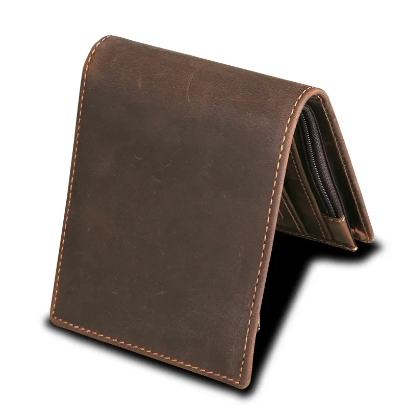 New Blocking Men Wallets Vintage Cow Genuine Leather Wallet Male Handmade Custom Dollar Price Coin Purse Short Wallet carteira