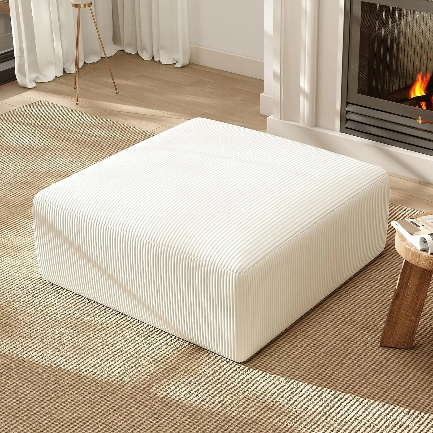 Square Cloud Sofa Footstool for Living Room, No Assembly Modular Corduroy Convertible Couch Seat, Modern Boneless, Customized