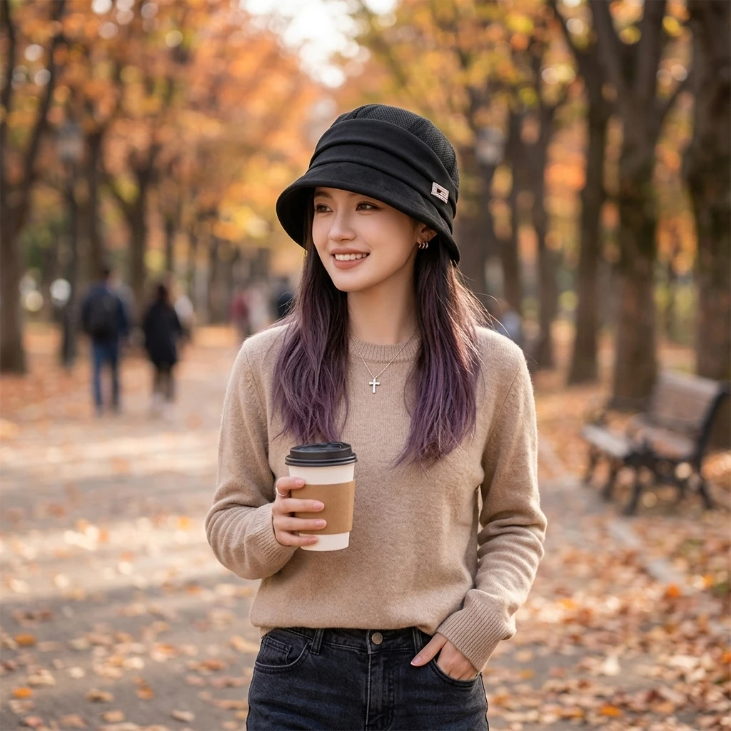 1 Pack Bucket Hat Soft Polyester Knit for Travel Outdoor Hiking Daily Commute Warm Breathable Solid Color Fisherman Cap
