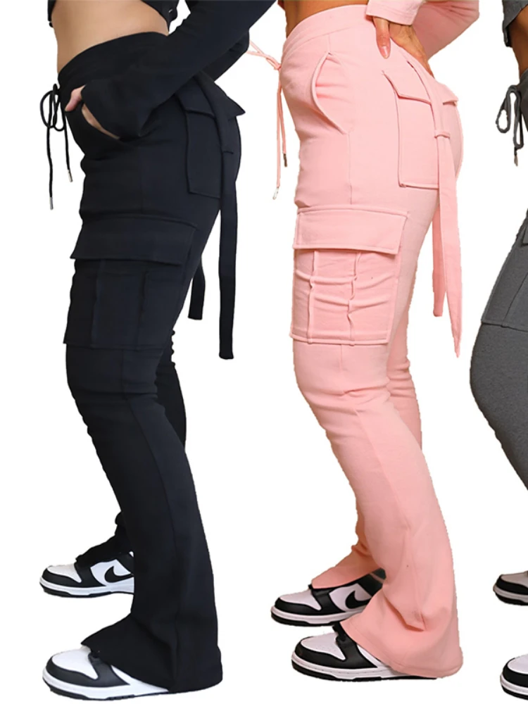 Women Fashion Harajuku Cargo Pants Vintage Pocket Drawstring Trousers Female Casual Pantalon Harem Jogger Oversized