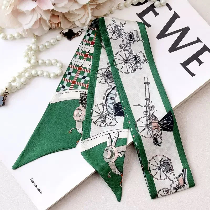 2025 Hot Korean Style Orange Bag Silk Scarf Twill Tie Bag Small Streamer Decorative Bag Handle Headband Korean Ins Scarf Gift image 6