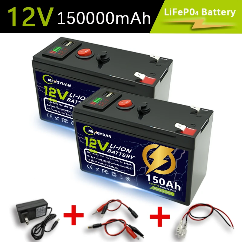 12V Lithium Battery 150Ah LiFePO4 4000+ Deep Cycles Built-in BMS,10-Year Lifetime,for UPS, Kayak Fish Finder, Solar Panel,Radio