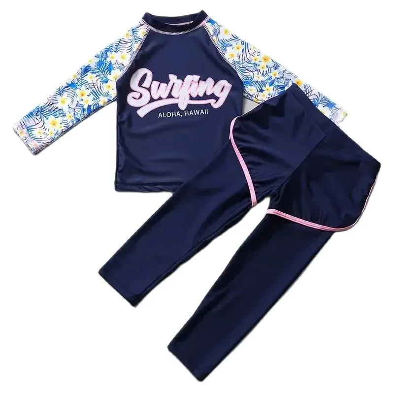 

HappyFlute Summer Flowers Print Long Sleeve Separation Big Children Princess Dress Style Hot Spring Quick Drying Bathing Suit