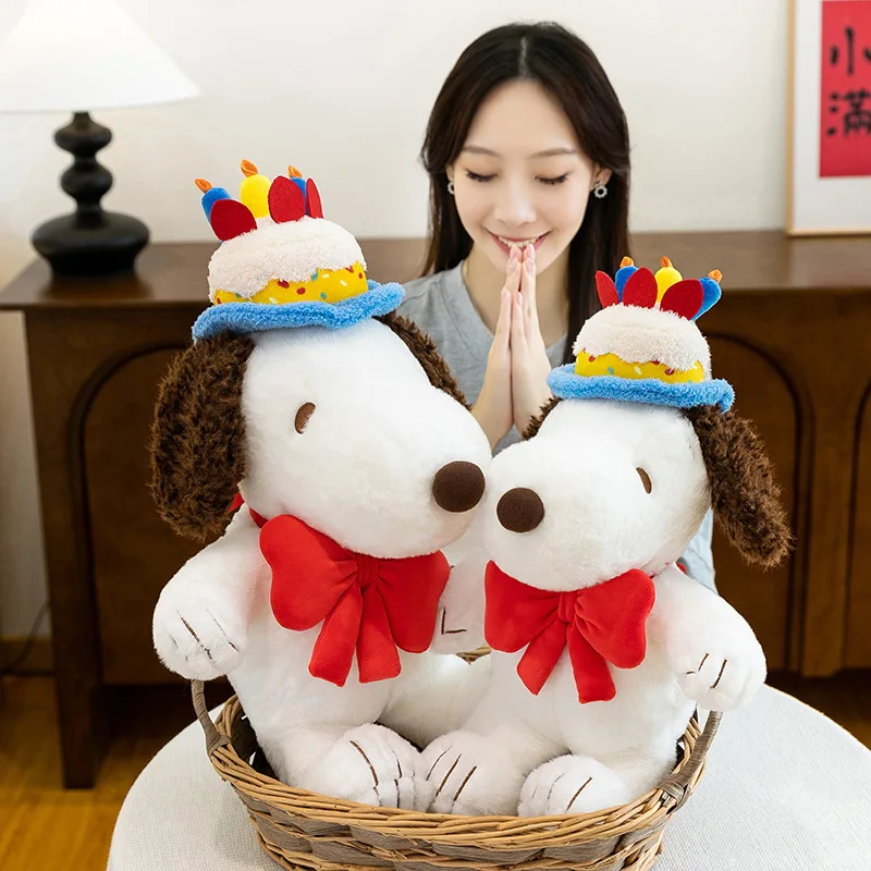 Birthday Cake Snoopy 45/70cm Large Size Plush Doll Bow Boss Snoopy Doll Sleeping and Pushing Pillow Best Gift for Home Ornaments