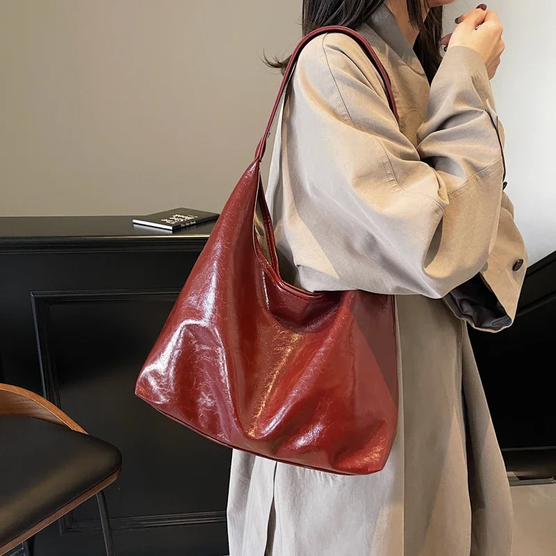 لينة بولي Leather الجلود حقيبة تحت الإبط خمر النبيذ الأحمر السيدات حقيبة كتف ركاب حقيبة يد كبيرة المرأة تنوعا الحد الأدنى حمل حقيبة #1