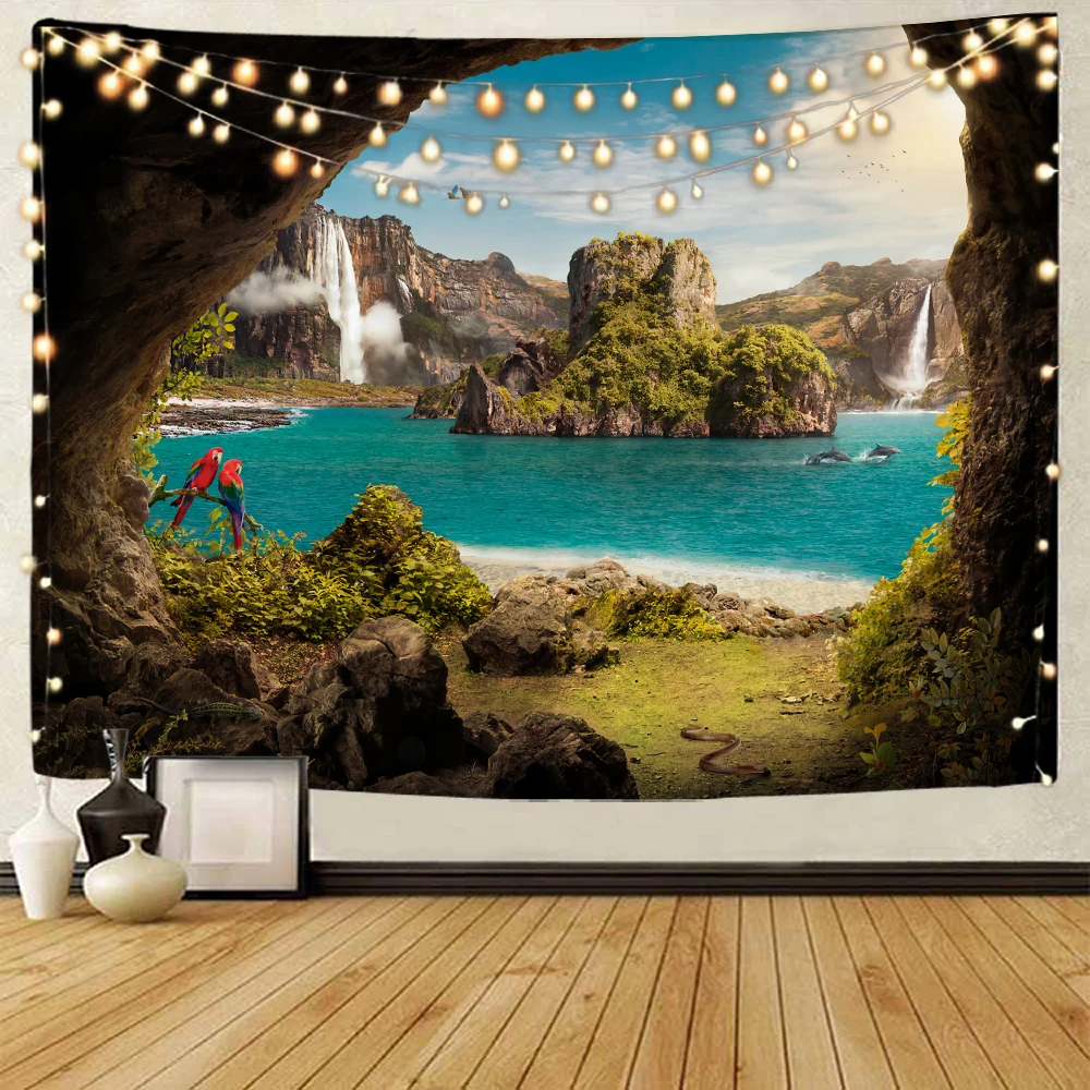 

Beautiful cave landscape decoration tapestry cave sea landscape decoration tapestry home background decoration tapestry