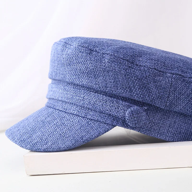 Beret Cap Woman Cotton Linen Sailor Captain Caps Retro Breton Beret Cap Flat Top Newsboy Fisherman Hat Unisex