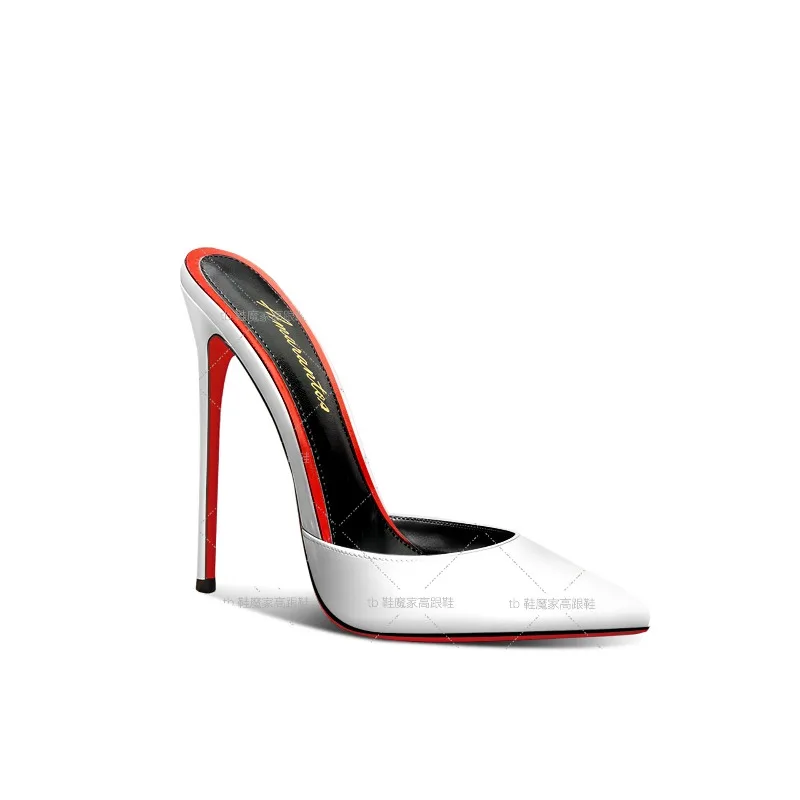 2025 new bag head sandals women's 12cm pointed sexy high heels super thin heel half drag outer wear
