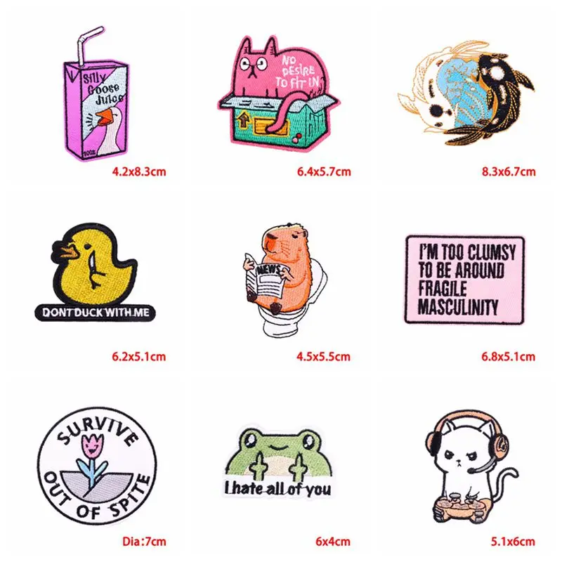 10PCS Wholesale Cartoon Animals Embroidery Patches For Clothing Thermoadhesive Patches On Clothes Iron On Patch Fish Frog Badges