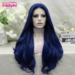 Imstyle-peluca sintética con malla frontal para mujer, cabellera Natural ondulada, resistente al calor, color azul