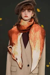 Spring Autumn Original Design Women Vintage Style Chic Red Fox Warm Knitted Scarf 210*26cm