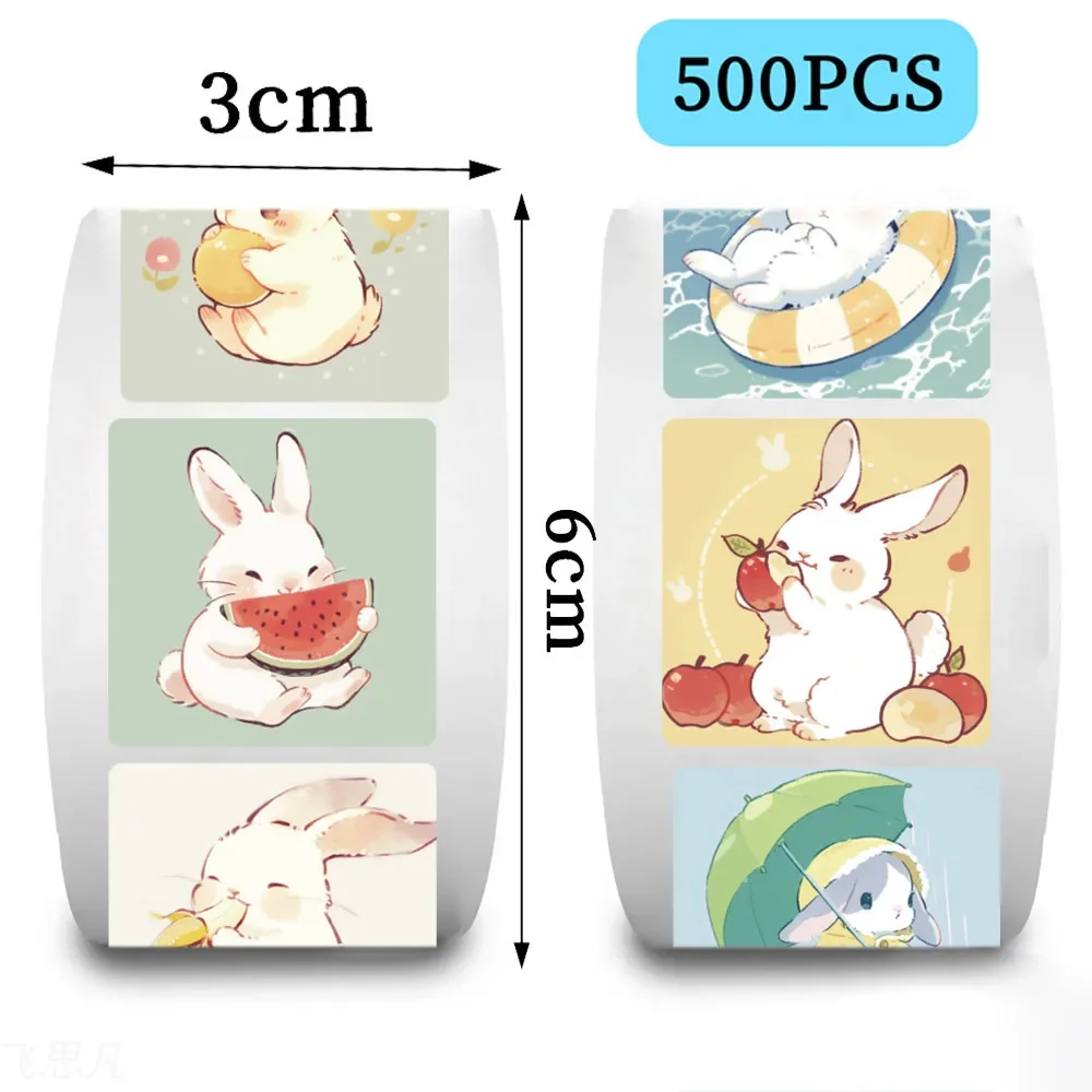 500Pcs Cartoon Cute Rabbit Stickers Teacher Reward Praise Roll Sticker Labels Envelope Seal Tag Handmade Notebook Phone Sticker