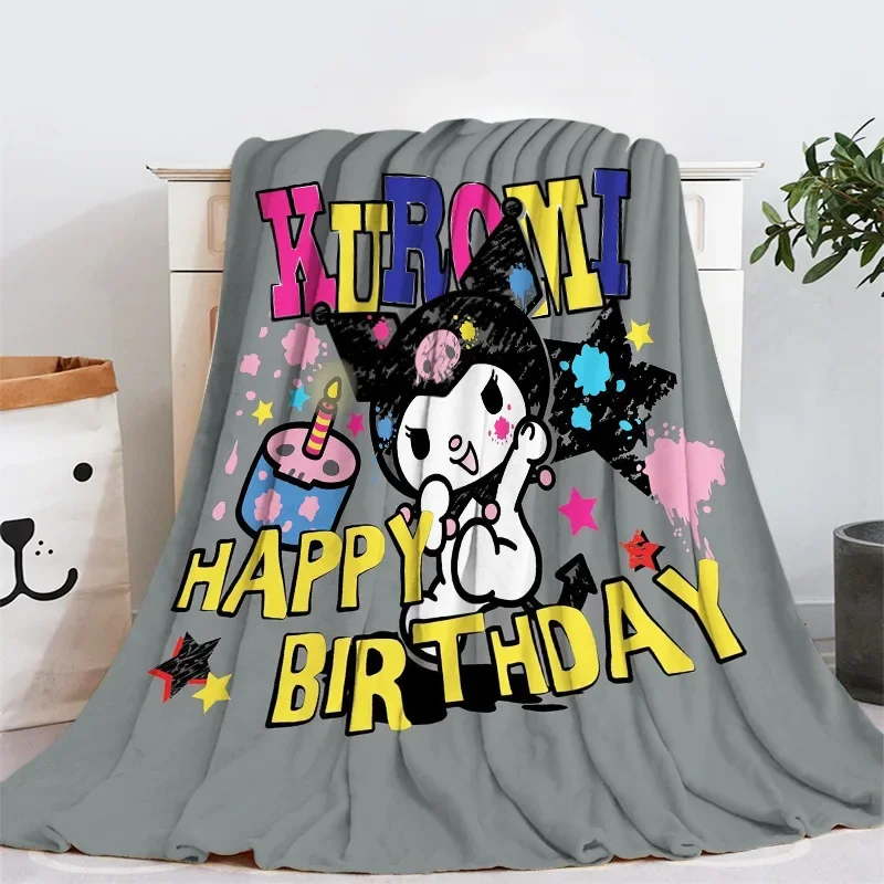 Kawaii Kuromi Animation Flannel Blanket My Melody Hello Kitty Sanrios Sofa Cover Holiday Christmas New Year Party Decor Gifts