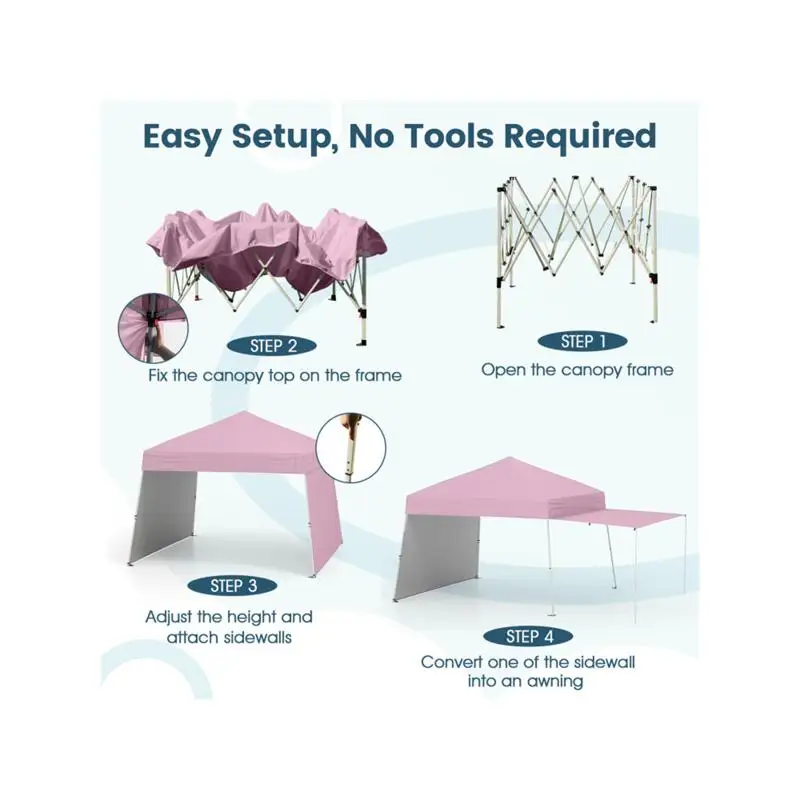 خيمة بمظلة منبثقة مقاس 14 × 9.2 بوصة - مأوى خارجي وردي للمناسبات والحفلات #5