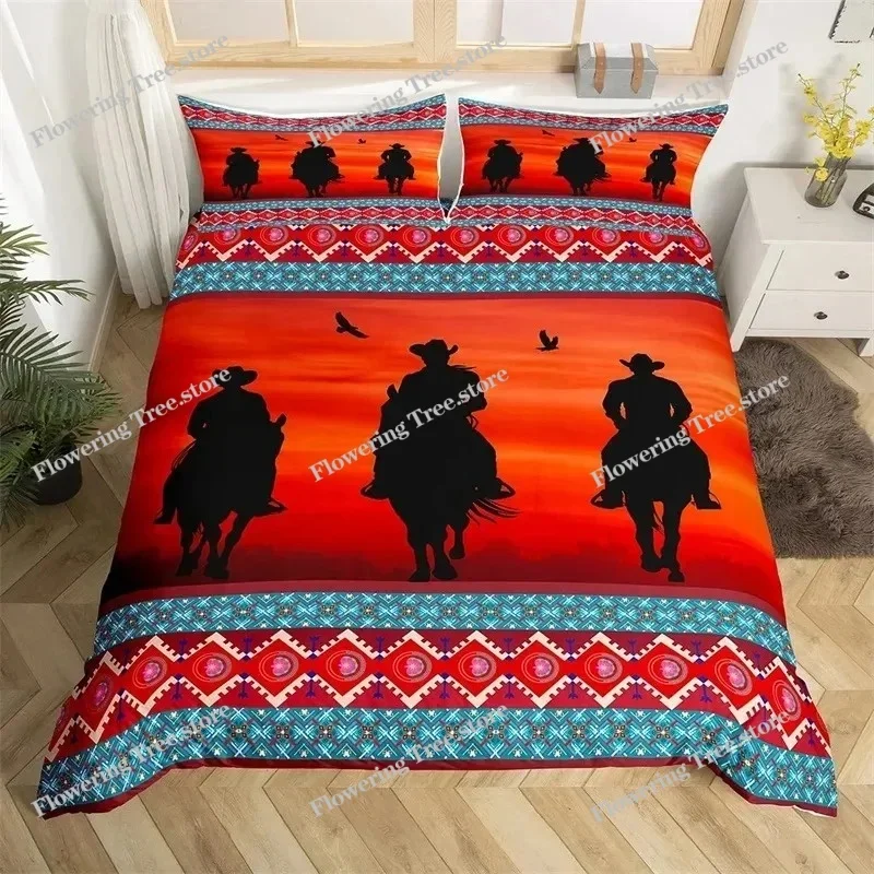 Western Cowboy Bedding Set Sunset Scenery Duvet Cover Bedroom Comforter Single Twin King Size Quilt Cover Home Textile