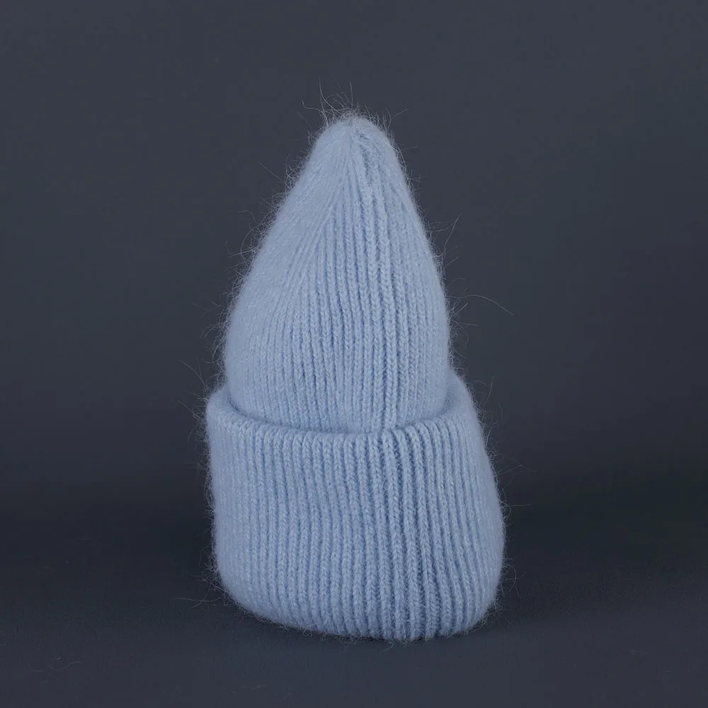 2024 Kaninchen Fell Mützen Weiche Warme Flauschige Winter Hut für Frauen Angora Gestrickte Hut Skullies Beanies Weibliche Motorhaube Frau Stricken Kappe – Detail 5
